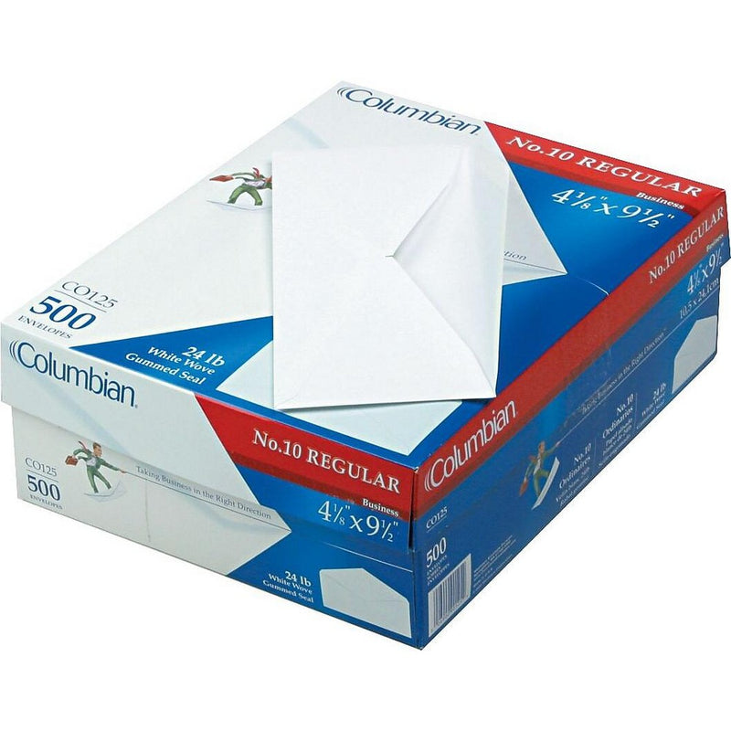 Columbian Gummed Seal Business Envelope #10 4 1/8 x 9 1/2 White 500/Box CO125