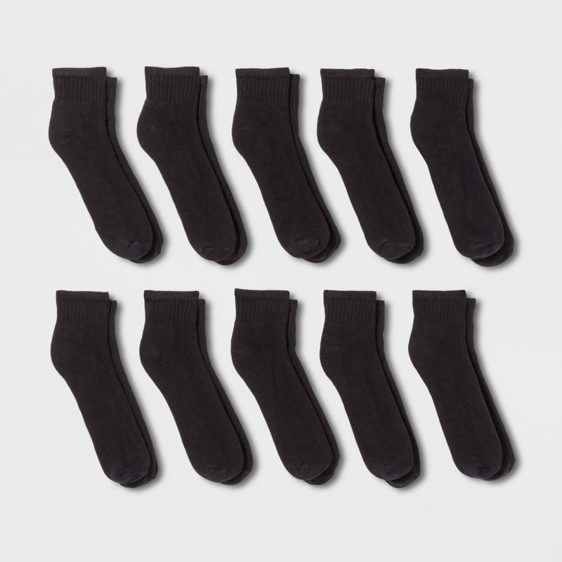 Men's Quarter Athletic Socks 10pk - Goodfellow & Co Black 6-12