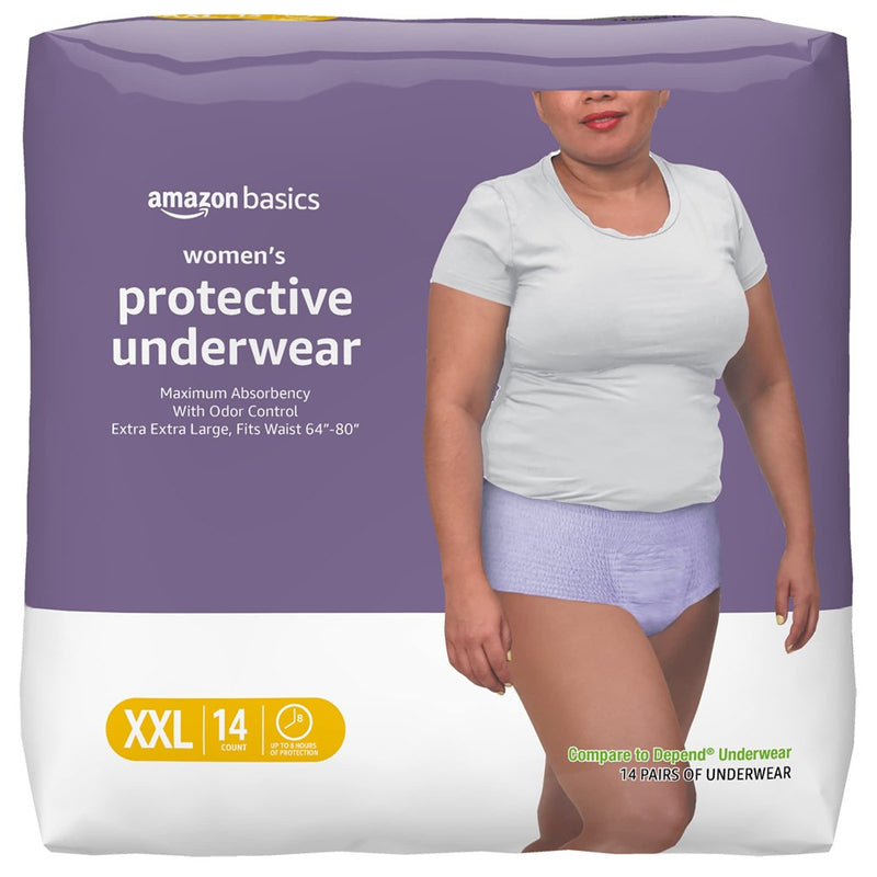 Amazon Basics Incontinence & Postpartum Underwear For Women, Maximum Absorbency, 2X Large, 14 Count, Lavender (Previously Solimo)