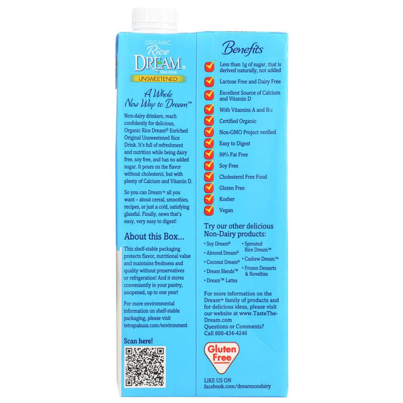 Rice Dream Organic Original Unsweetened Rice Drink - Case of 12/32 oz (LOCAL PICKUP ONLY)