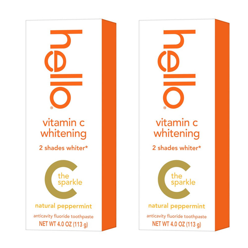 Hello Vitamin C Whitening Toothpaste With Fluoride, SLS Free, Helps Removes Surface Stains And Freshen Breath, Natural Peppermint Flavor, 4.0 Oz (2 Pack)