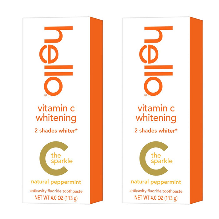 Hello Vitamin C Whitening Toothpaste With Fluoride, SLS Free, Helps Removes Surface Stains And Freshen Breath, Natural Peppermint Flavor, 4.0 Oz (2 Pack)