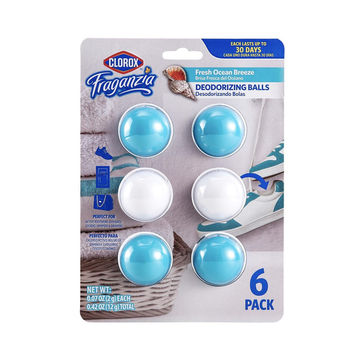 Clorox Fraganzia Deodorizing Balls In Lavender With Eucalyptus, 6 Count - No-Plug, Battery-Free Air Freshener For Shoes, Gym Bags, Lockers, Hampers, And Drawers, 6 Air Freshener Units