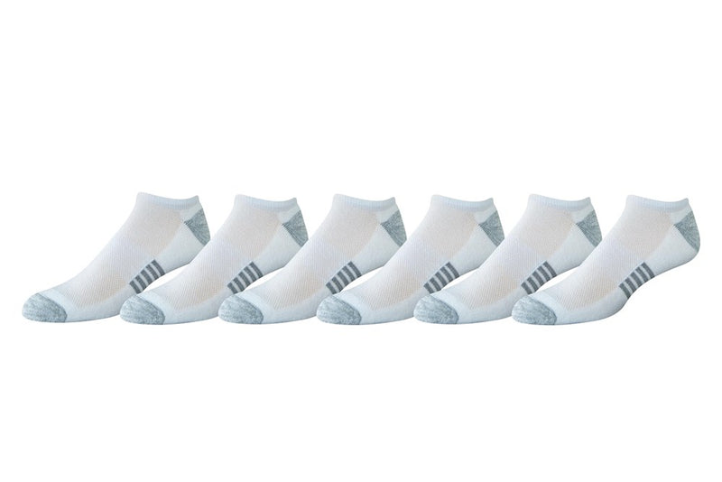 Amazon Essentials Men's Performance Cotton Cushioned Breathable Athletic No-Show Sports Socks, 6 Pairs, White, 6-12