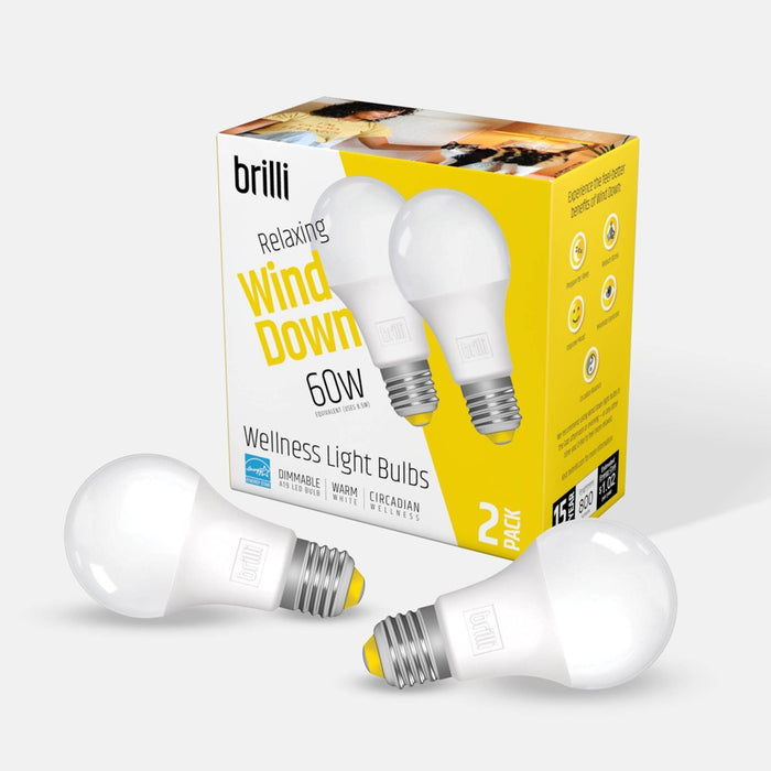 Brilli 2pk A19 60W Wind Down Relaxing Dimmable LED Light Bulbs White