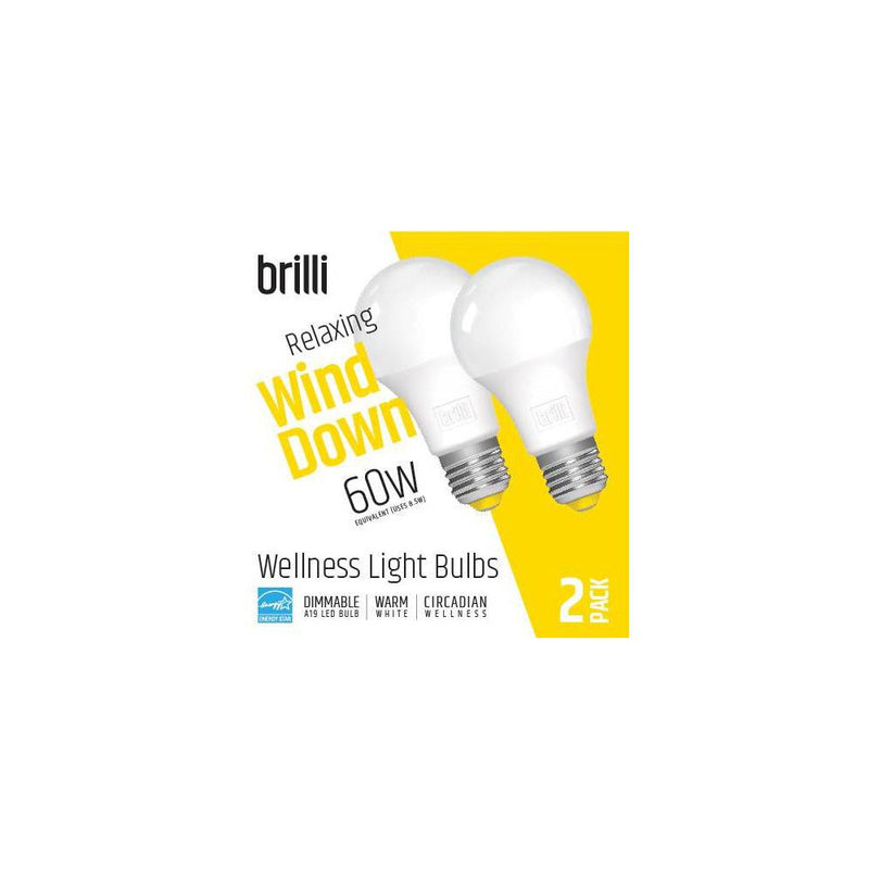 Brilli 2pk A19 60W Wind Down Relaxing Dimmable LED Light Bulbs White