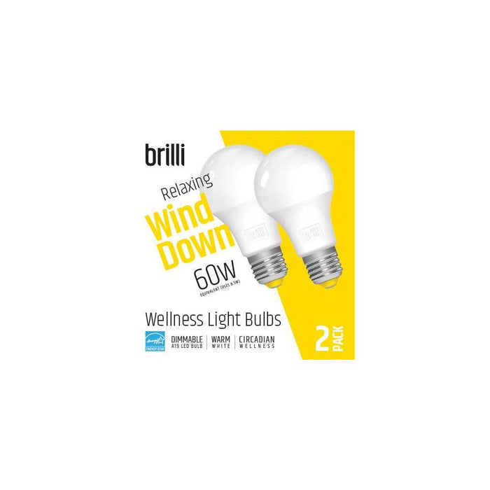 Brilli 2pk A19 60W Wind Down Relaxing Dimmable LED Light Bulbs White
