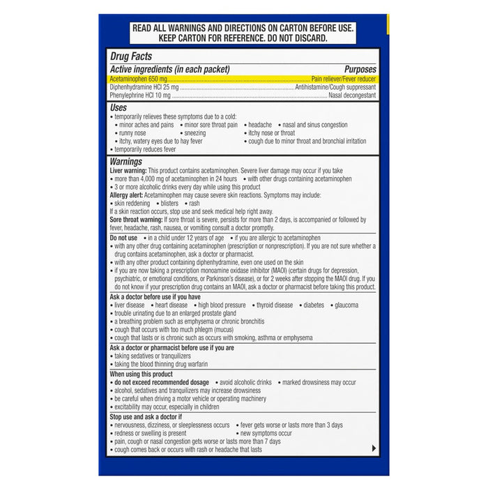 Theraflu Nighttime Severe Cold & Cough Relief Powder - Acetaminophen - Honey Lemon - 6ct