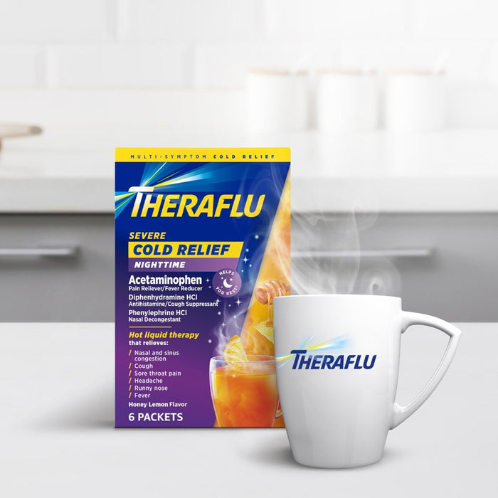 Theraflu Nighttime Severe Cold & Cough Relief Powder - Acetaminophen - Honey Lemon - 6ct