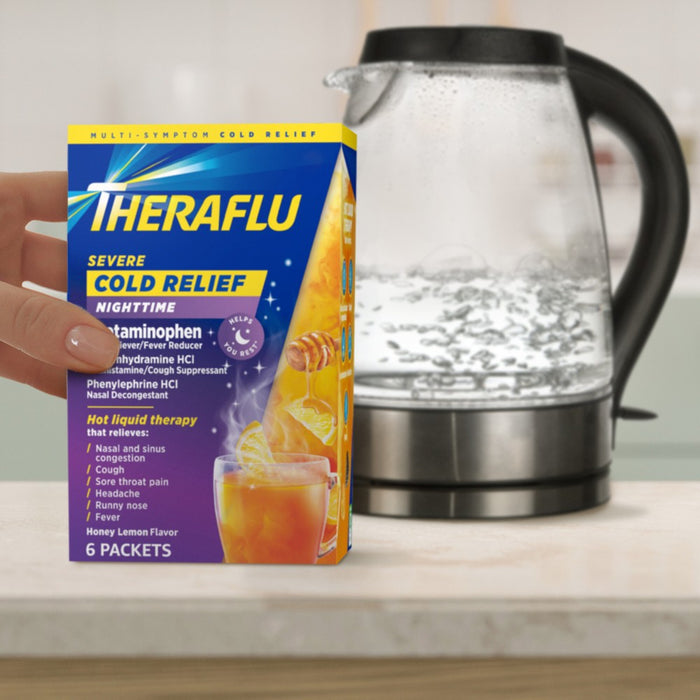 Theraflu Nighttime Severe Cold & Cough Relief Powder - Acetaminophen - Honey Lemon - 6ct
