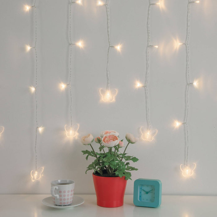 4.5' Butterfly Curtain String Lights Warm White - West & Arrow: USB/Battery, Indoor Novelty Decor, 81 LEDs
