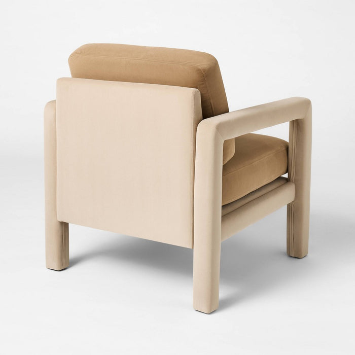 Upholstered Sculptural Accent Chair Brown (Fully Assembled) - Threshold designed with Studio McGee: Polyester, Hardwood Frame (LOCAL PICKUP ONLY)