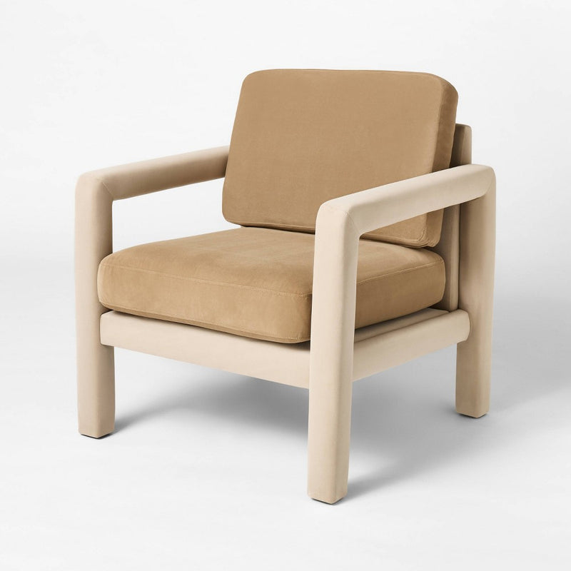 Upholstered Sculptural Accent Chair Brown (Fully Assembled) - Threshold designed with Studio McGee: Polyester, Hardwood Frame (LOCAL PICKUP ONLY)