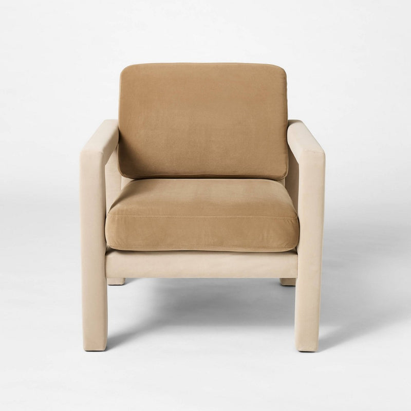 Upholstered Sculptural Accent Chair Brown (Fully Assembled) - Threshold designed with Studio McGee: Polyester, Hardwood Frame (LOCAL PICKUP ONLY)