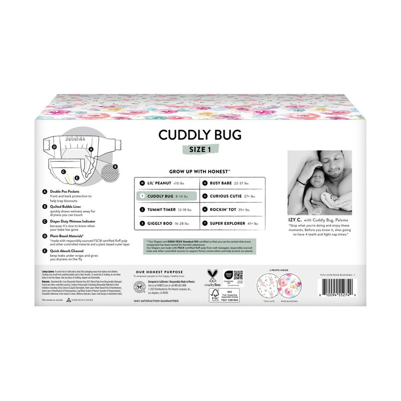 The Honest Company Clean Conscious Disposable Diapers Tutu Cute & Rose Blossom - Size 1 - 78ct