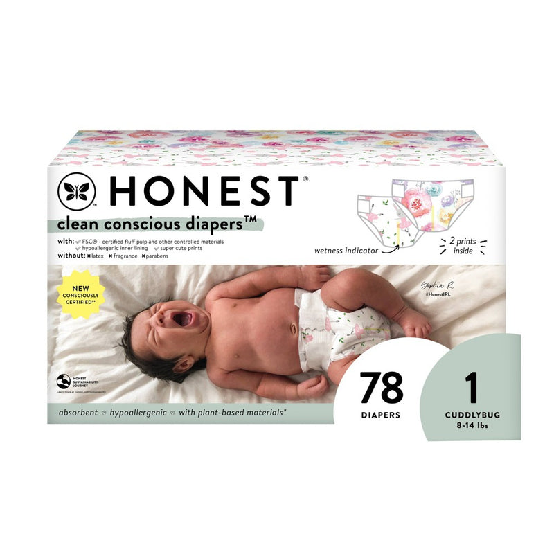 The Honest Company Clean Conscious Disposable Diapers Tutu Cute & Rose Blossom - Size 1 - 78ct