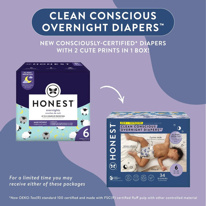 The Honest Company Clean Conscious Disposable Overnight Diapers Cozy Cloud + Star Signs - Size 6 - 34ct