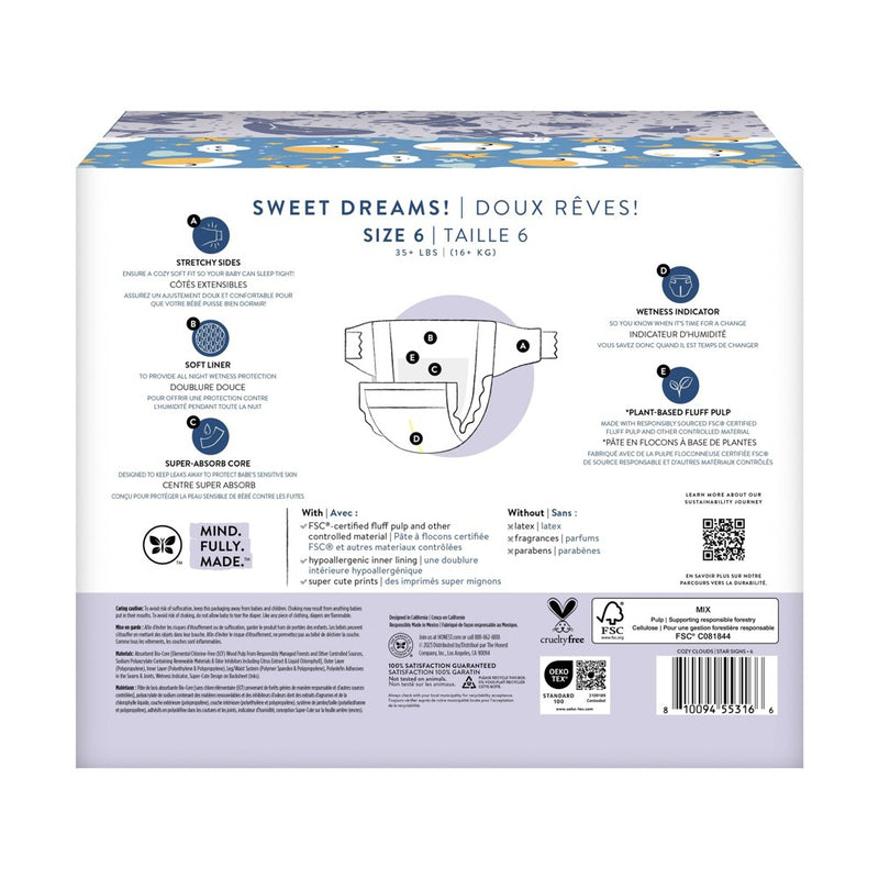 The Honest Company Clean Conscious Disposable Overnight Diapers Cozy Cloud + Star Signs - Size 6 - 34ct