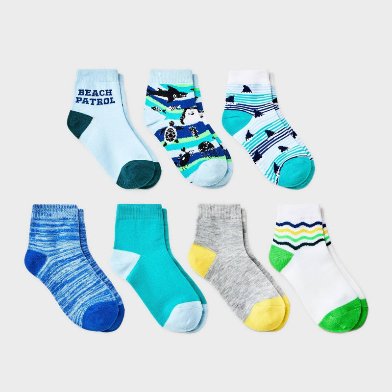Boys' 7pk Ankle Shark Socks - Cat & Jack Blue L