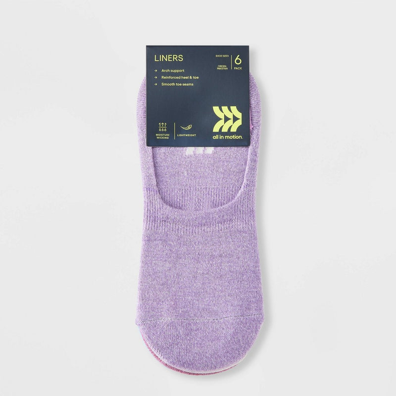 Women's 6pk Marled Pace Liner No Show Socks - All In Motion Assorted Color 4-10