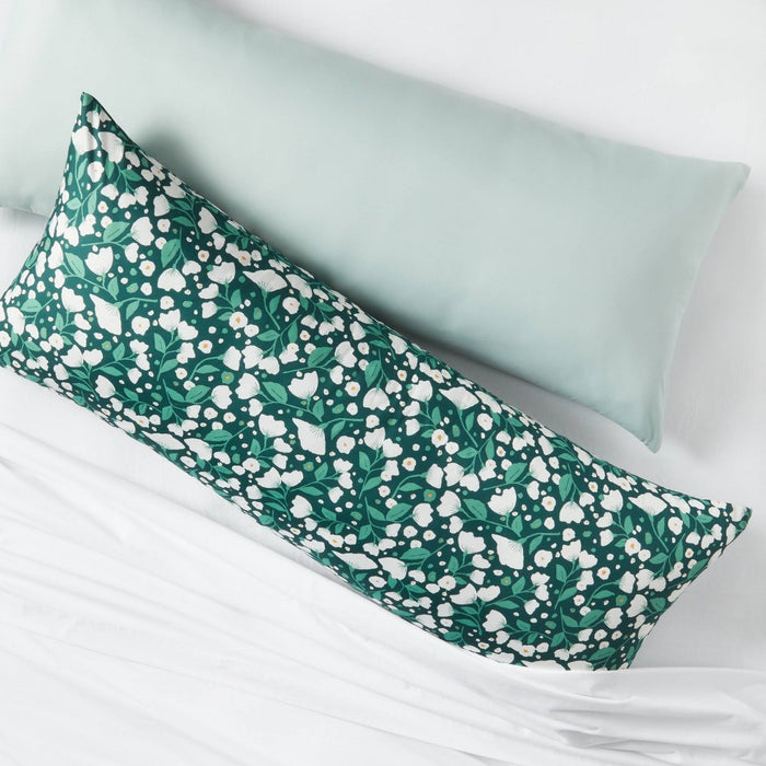 2pk Body Pillow Cover Dark Green Floral/Mint Green - Room Essentials