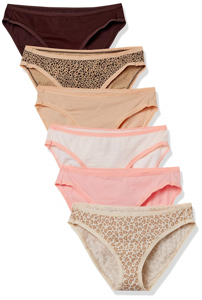 Amazon Essentials Women's Cotton Bikini Brief Underwear (Available In Plus Size), Pack Of 6, Animal Print/Leopard/Multicolor/Stripe, Small