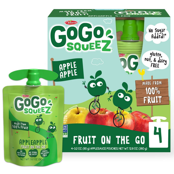 GoGo squeeZ Applesauce, Apple Apple - 3.2oz/4ct