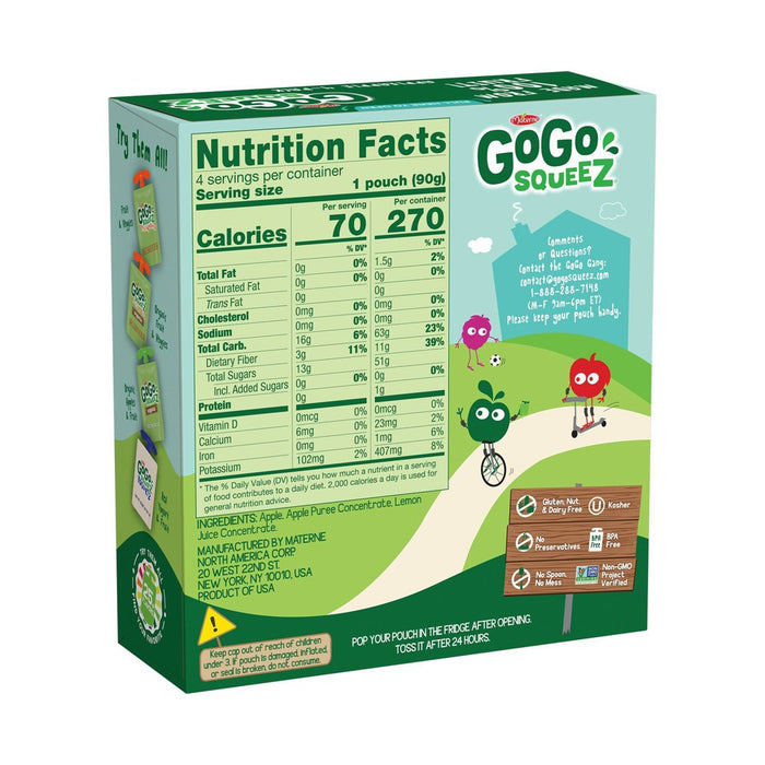 GoGo squeeZ Applesauce, Apple Apple - 3.2oz/4ct