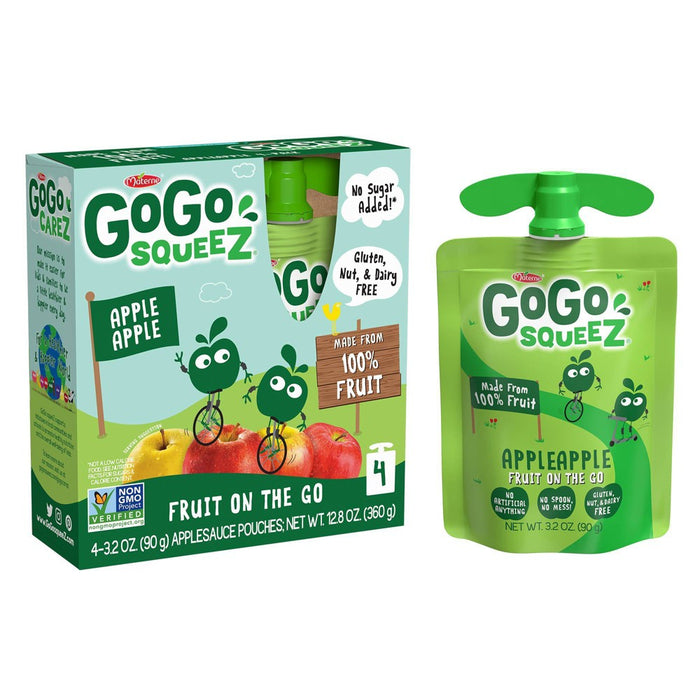 GoGo squeeZ Applesauce, Apple Apple - 3.2oz/4ct