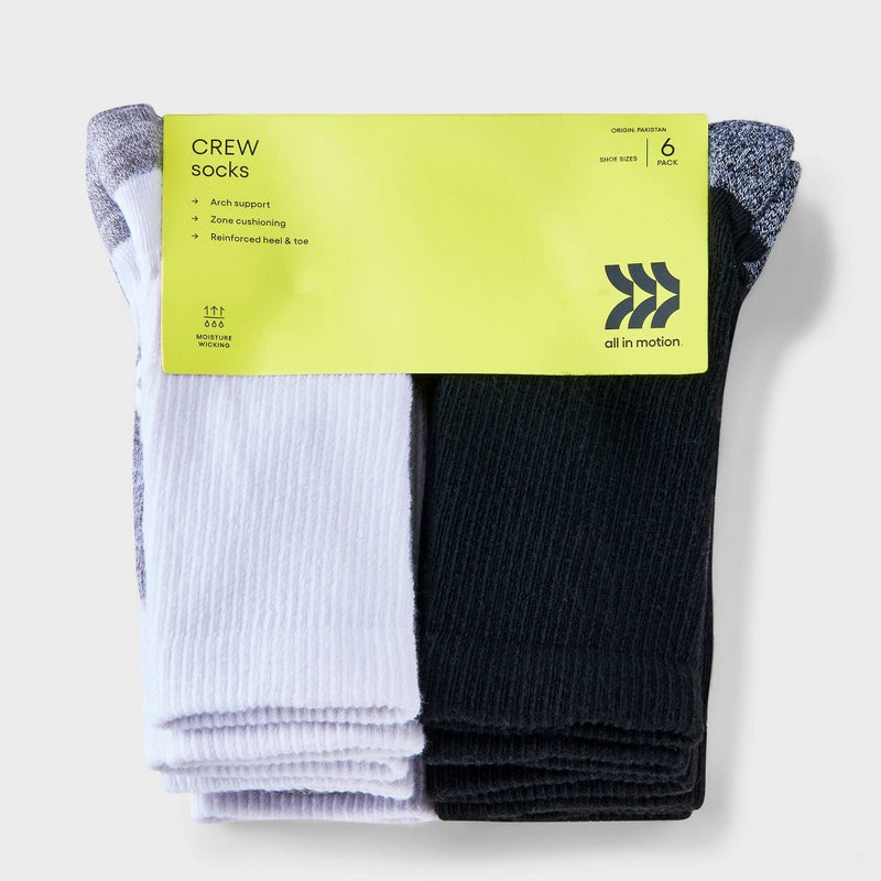 Kids' 6pk Crew Socks - All In Motion M