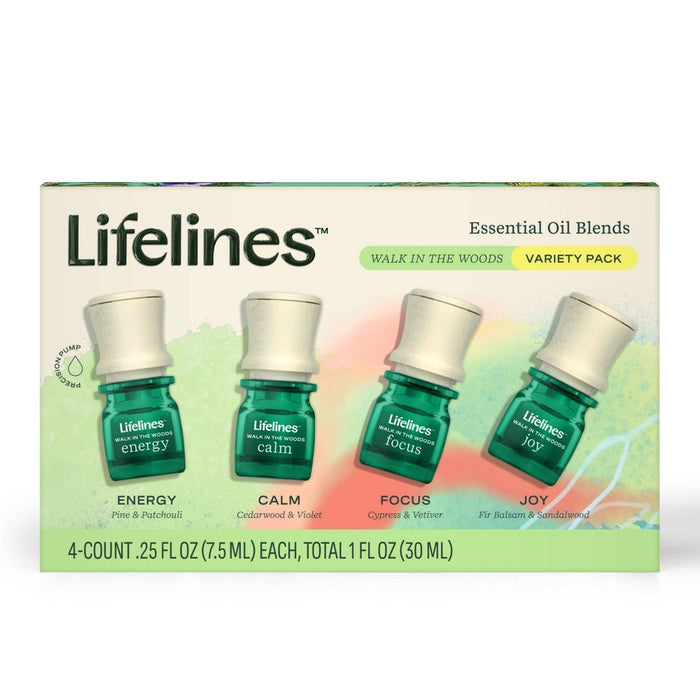4pk Essential Oil Blends - Walk In The Woods - Lifelines: Cypress & Pine Aroma, Precision Pump