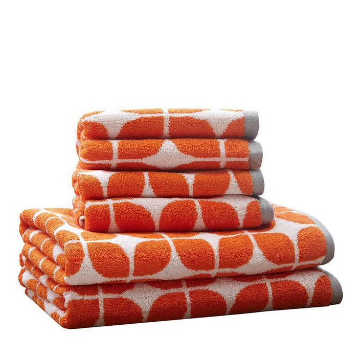 6pc Cotton Jacquard Bath Towel Set Orange: Intelligent Design, Geometric Pattern, Midweight, OEKO-TEX Certified