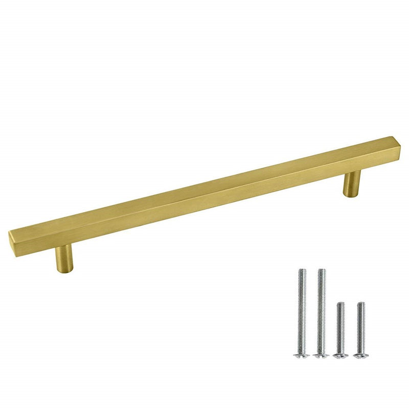 Wow-Homeimprove 5 Pack Cabinet Pulls Cupboard Handles Brushed Brass Kitchen Square Bar 7-9/16 Inch Hole Centers Stainless Steel Hollow Drawer Pulls Cabinet Knobs Dresser Pulls