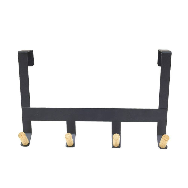 Mixed Material Over The Door 4 Hooks Rail Light Wood on Matte Black - Brightroom