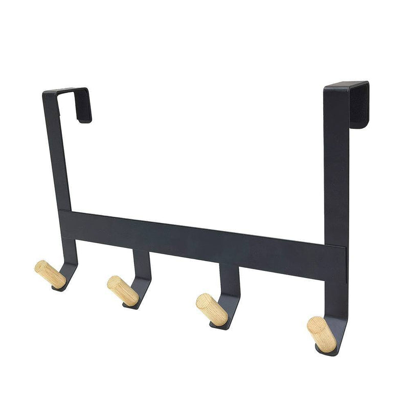 Mixed Material Over The Door 4 Hooks Rail Light Wood on Matte Black - Brightroom