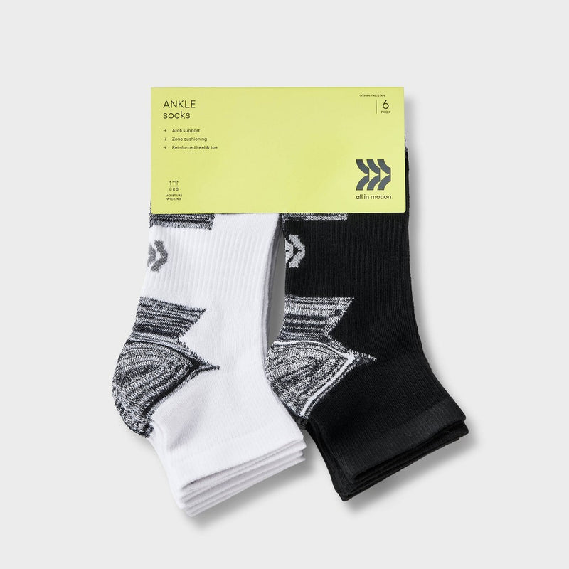 Boys' 6pk Ankle Socks - All In Motion White/Black M