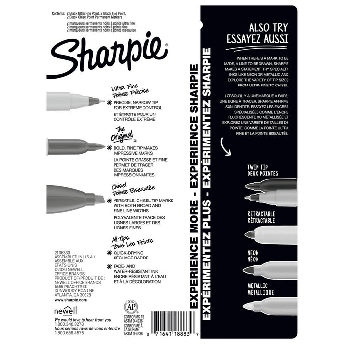 Sharpie 6pk Permanent Markers Ultra Fine/Fine/Chisel Tip Black