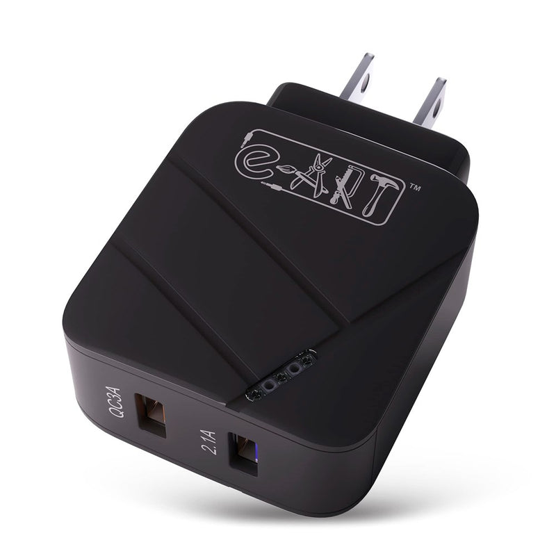 E-ART USB Wall Charger 28W Dual Port QC3.0 Amps Fast Charging Block With LED Indicator, USB Cube Adapter Plug In Gift Box For Iphone 14 13 12 11 Pro Max XR Xs, Samsung, Android Phones, Tablet (Black)