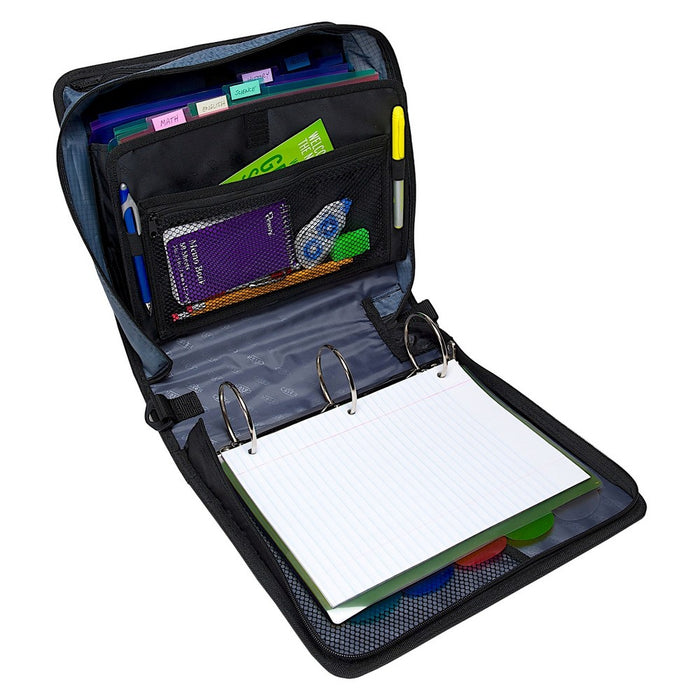 Case-it 3" Nylon Round Ring Zip Binder with Internal/External Pockets Black