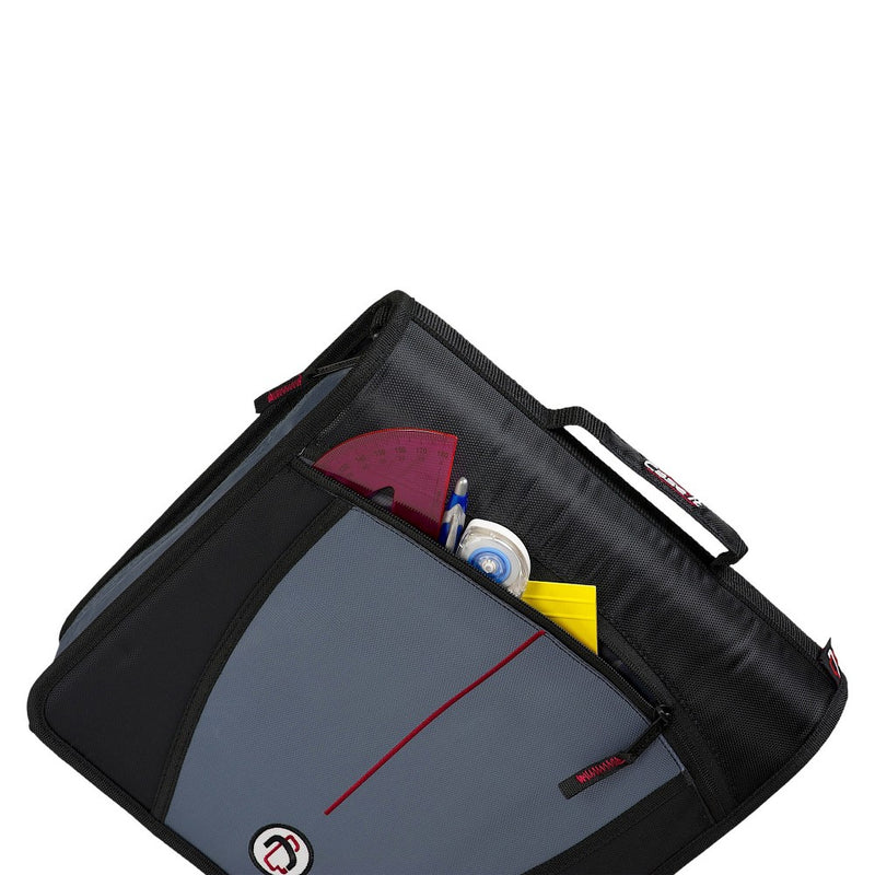 Case-it 3" Nylon Round Ring Zip Binder with Internal/External Pockets Black