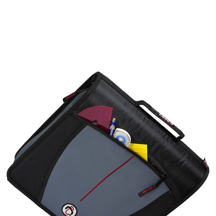 Case-it 3" Nylon Round Ring Zip Binder with Internal/External Pockets Black