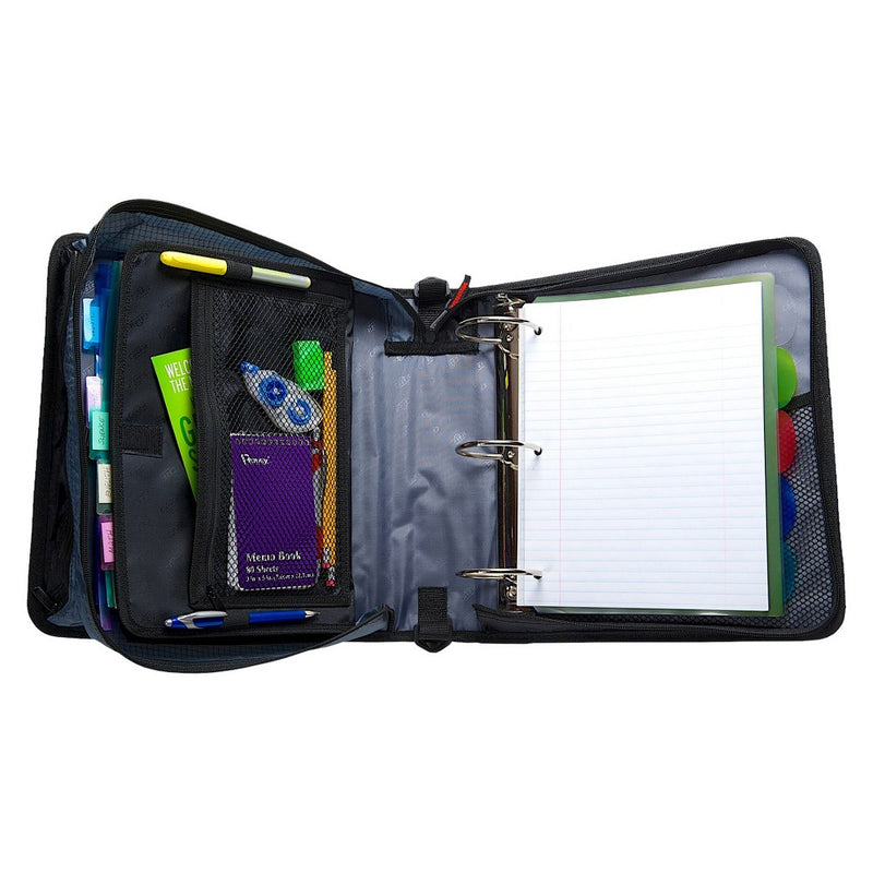 Case-it 3" Nylon Round Ring Zip Binder with Internal/External Pockets Black