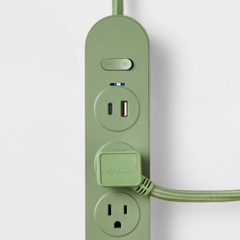 5 Outlet Surge Protector 3' Cord with USB Green - Heyday