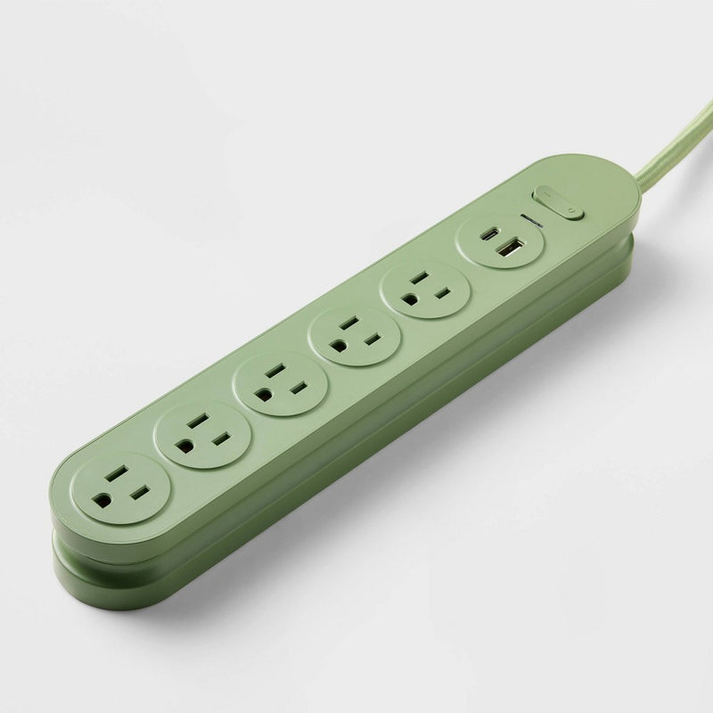 5 Outlet Surge Protector 3' Cord with USB Green - Heyday