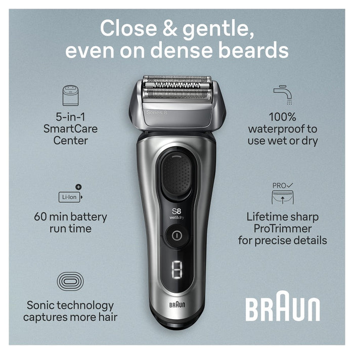 BRAUN SERIES 8-8567CC RECHARGEABLE WET & DRY SHAVER + SMARTCARE CENTER