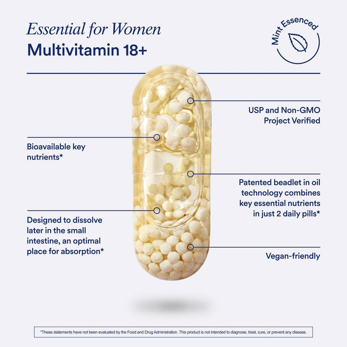 Ritual Multivitamin for Women 18+ with Vegan Omega-3 DHA, Vitamin D3, Chelated Iron and Methylated Folate Vegan Capsules - Mint Essenced - 60ct