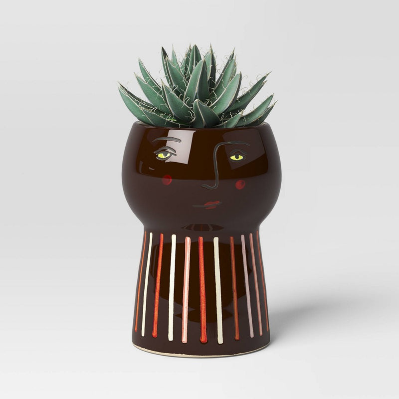 Family Ceramic Indoor Outdoor Planter Pot Dark Brown/Multicolor 4.33"x4.33" - Threshold