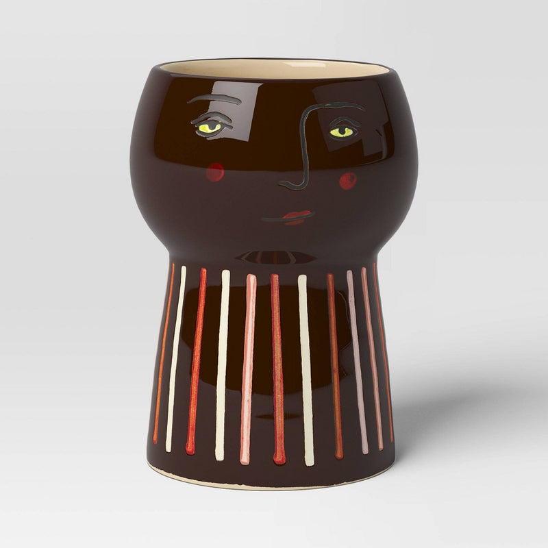 Family Ceramic Indoor Outdoor Planter Pot Dark Brown/Multicolor 4.33"x4.33" - Threshold