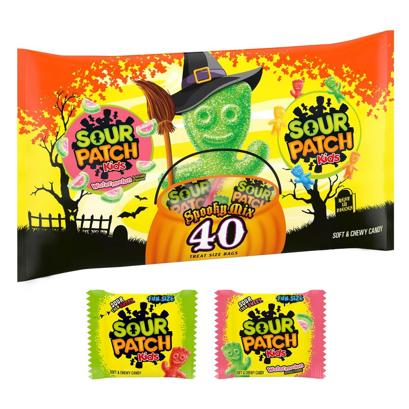 Sour Patch Kids & Sour Patch Watermelon Halloween Candy Variety Pack Treat Size - 22oz/40ct