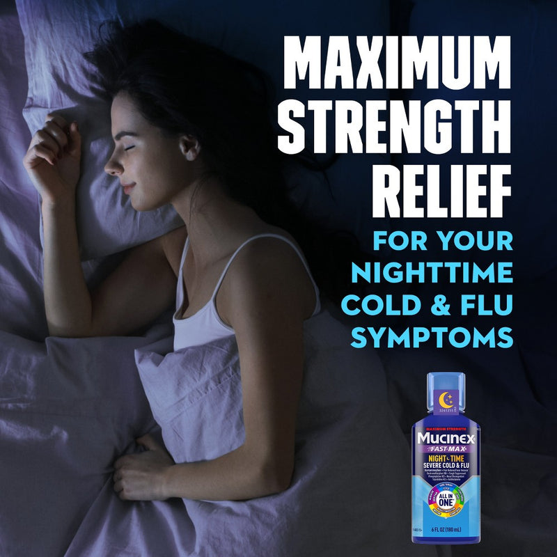 Mucinex Max Strength Severe Cold & Flu Medicine Nighttime - Liquid - 6 fl oz